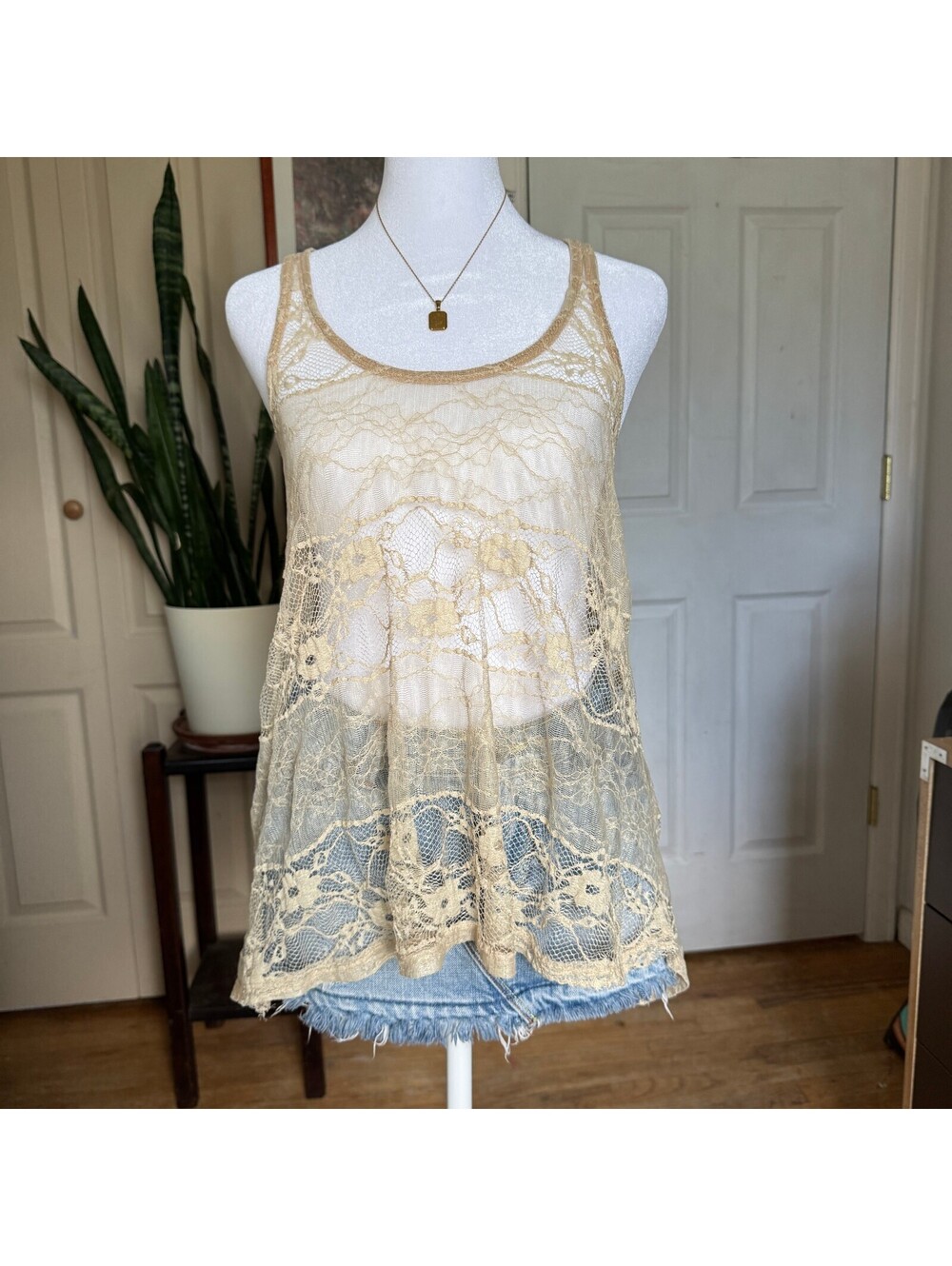 Sheer Lace Racerback Tank Top